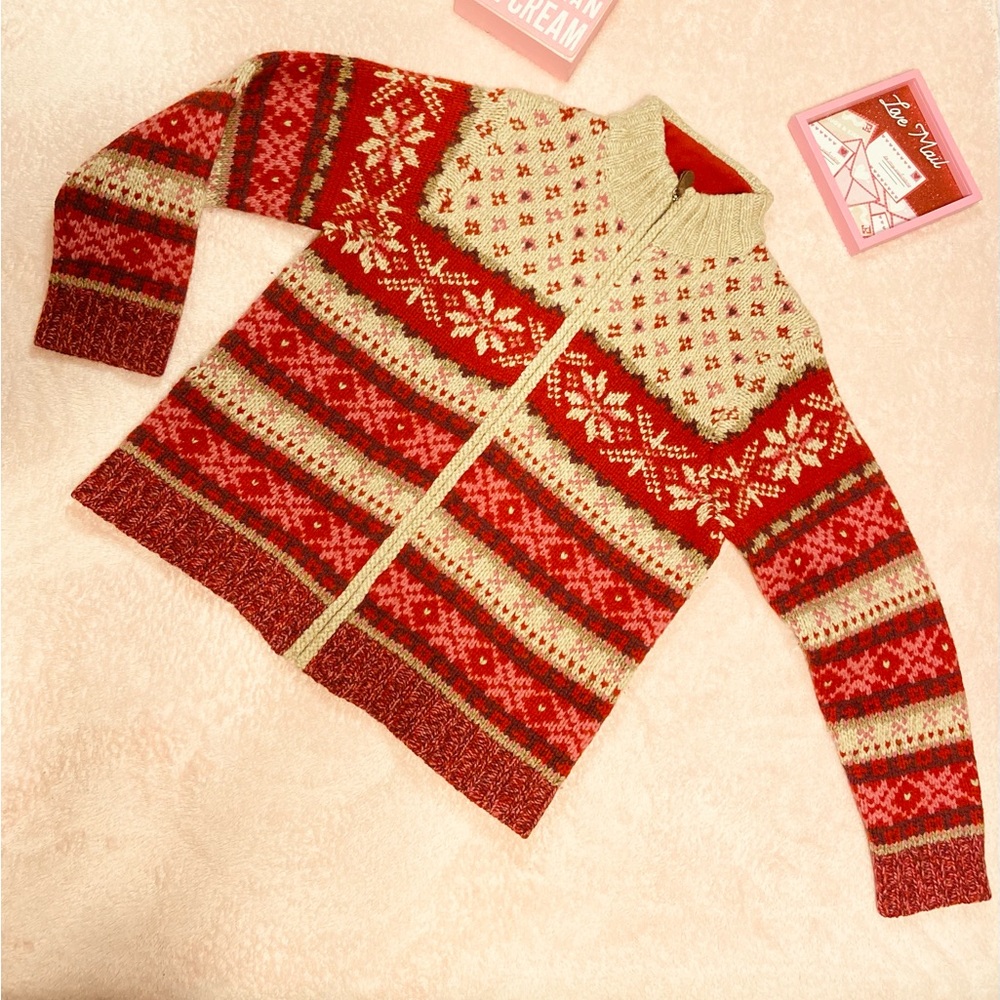 Vintage Red and Cream Knit Cardigan